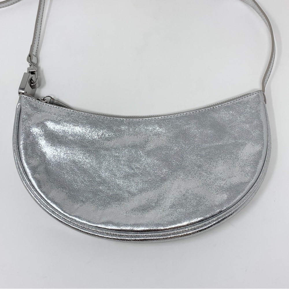 Staud Walker Shoulder Bag Silver Metallic Leather Crescent Half Moon - Picture 13 of 16